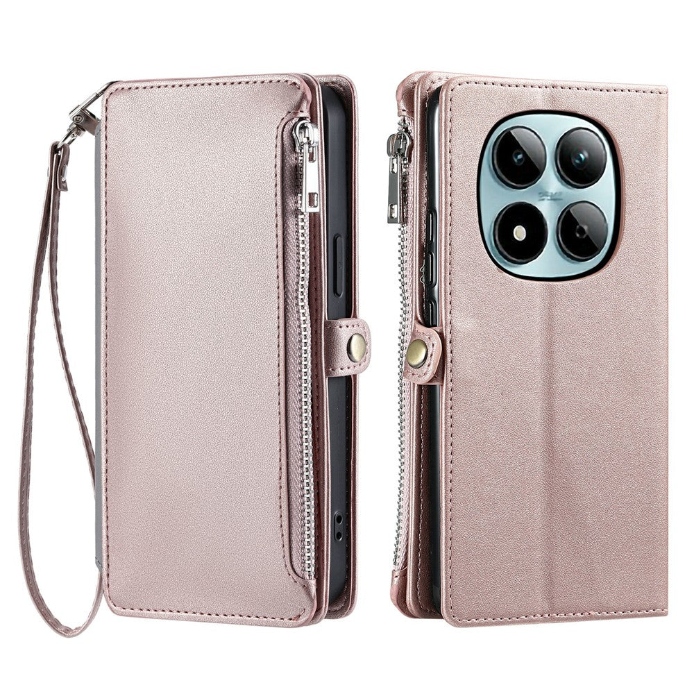 For Xiaomi Redmi Note 15 Pro 5G (Global) Case TPU + PU Leather Wallet Phone Cover with Wrist Strap - Rose Gold