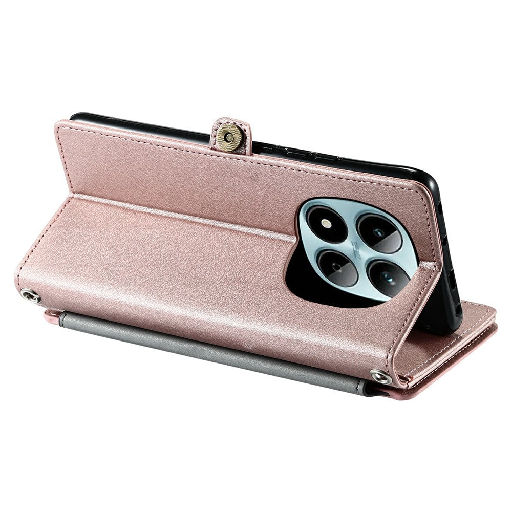 For Xiaomi Redmi Note 15 Pro 5G (Global) Case TPU + PU Leather Wallet Phone Cover with Wrist Strap - Rose Gold