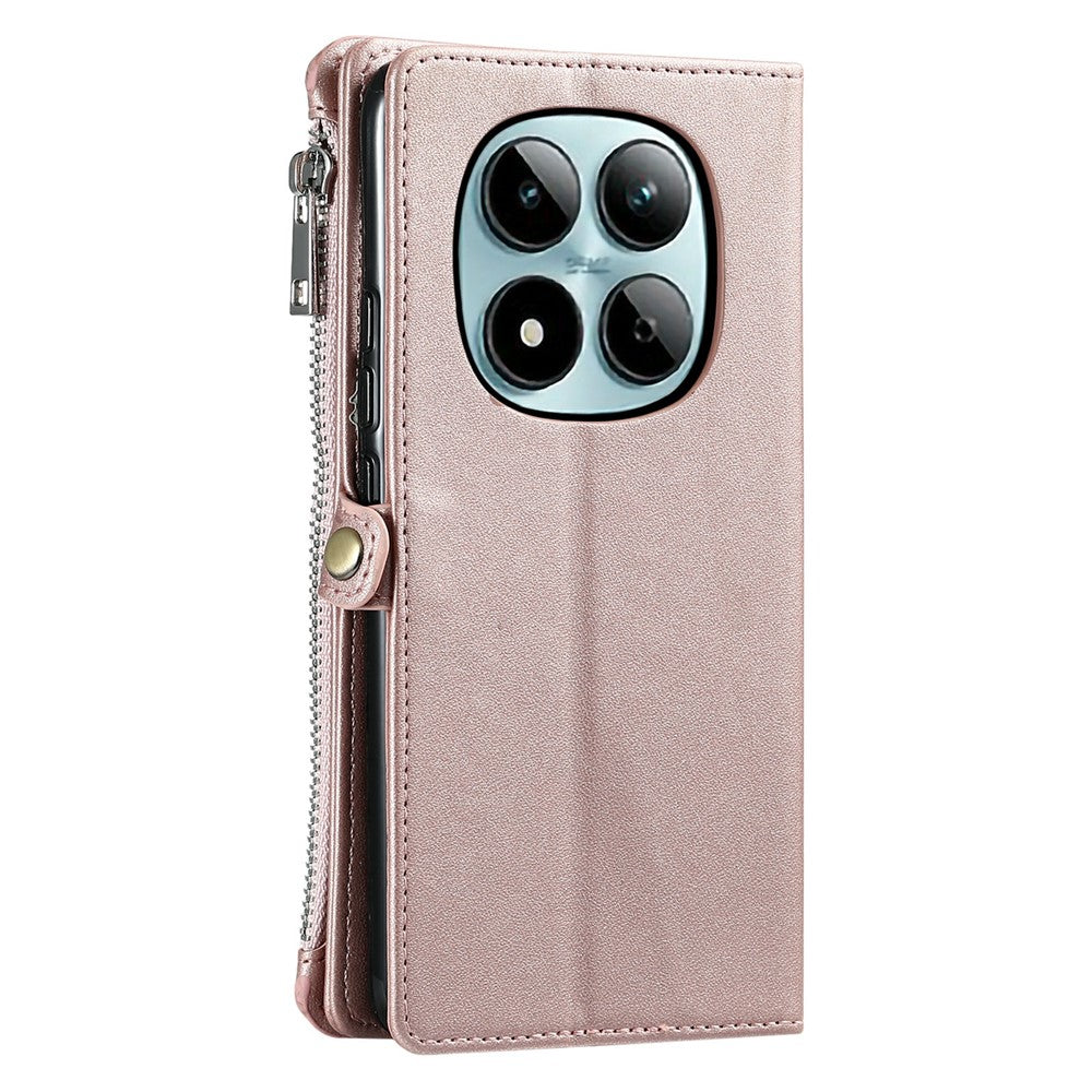 For Xiaomi Redmi Note 15 Pro 5G (Global) Case TPU + PU Leather Wallet Phone Cover with Wrist Strap - Rose Gold