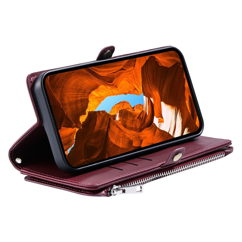 For Xiaomi Redmi Note 15 Pro 5G (Global) Case TPU + PU Leather Wallet Phone Cover with Wrist Strap - Wine Red