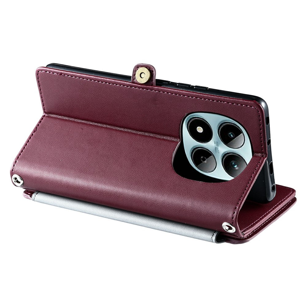 For Xiaomi Redmi Note 15 Pro 5G (Global) Case TPU + PU Leather Wallet Phone Cover with Wrist Strap - Wine Red