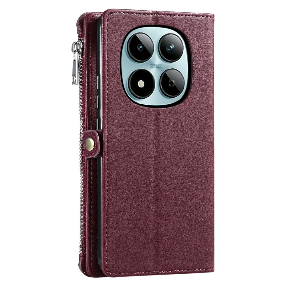 For Xiaomi Redmi Note 15 Pro 5G (Global) Case TPU + PU Leather Wallet Phone Cover with Wrist Strap - Wine Red