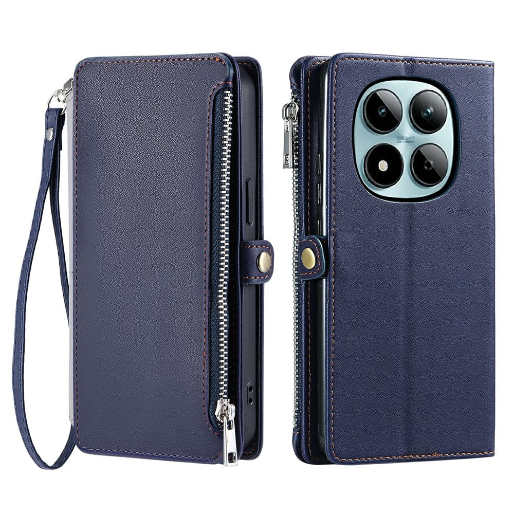 For Xiaomi Redmi Note 15 Pro 5G (Global) Case TPU + PU Leather Wallet Phone Cover with Wrist Strap - Blue