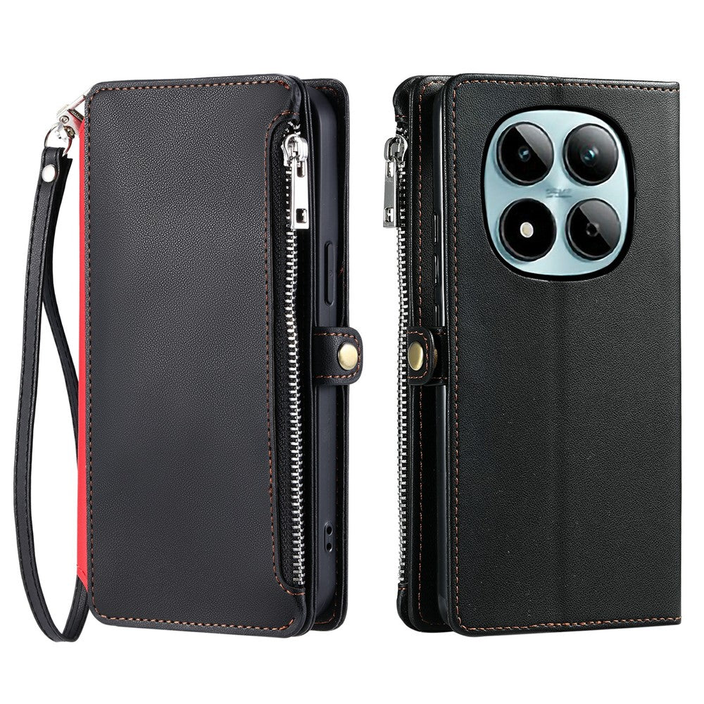 For Xiaomi Redmi Note 15 Pro 5G (Global) Case TPU + PU Leather Wallet Phone Cover with Wrist Strap - Black