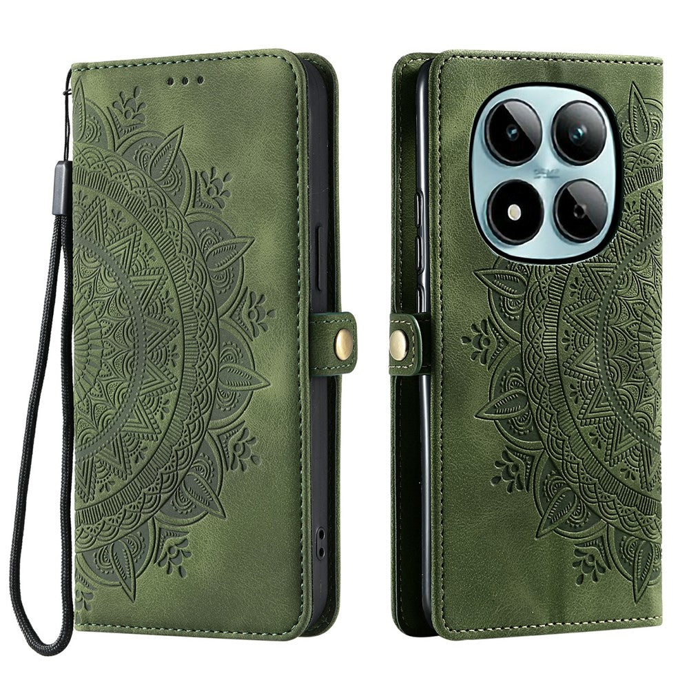 For Xiaomi Redmi Note 15 Pro 5G (Global) Case Skin Feel Totem Imprinted Wallet Leather Phone Cover with Hand Strap - Blackish Green