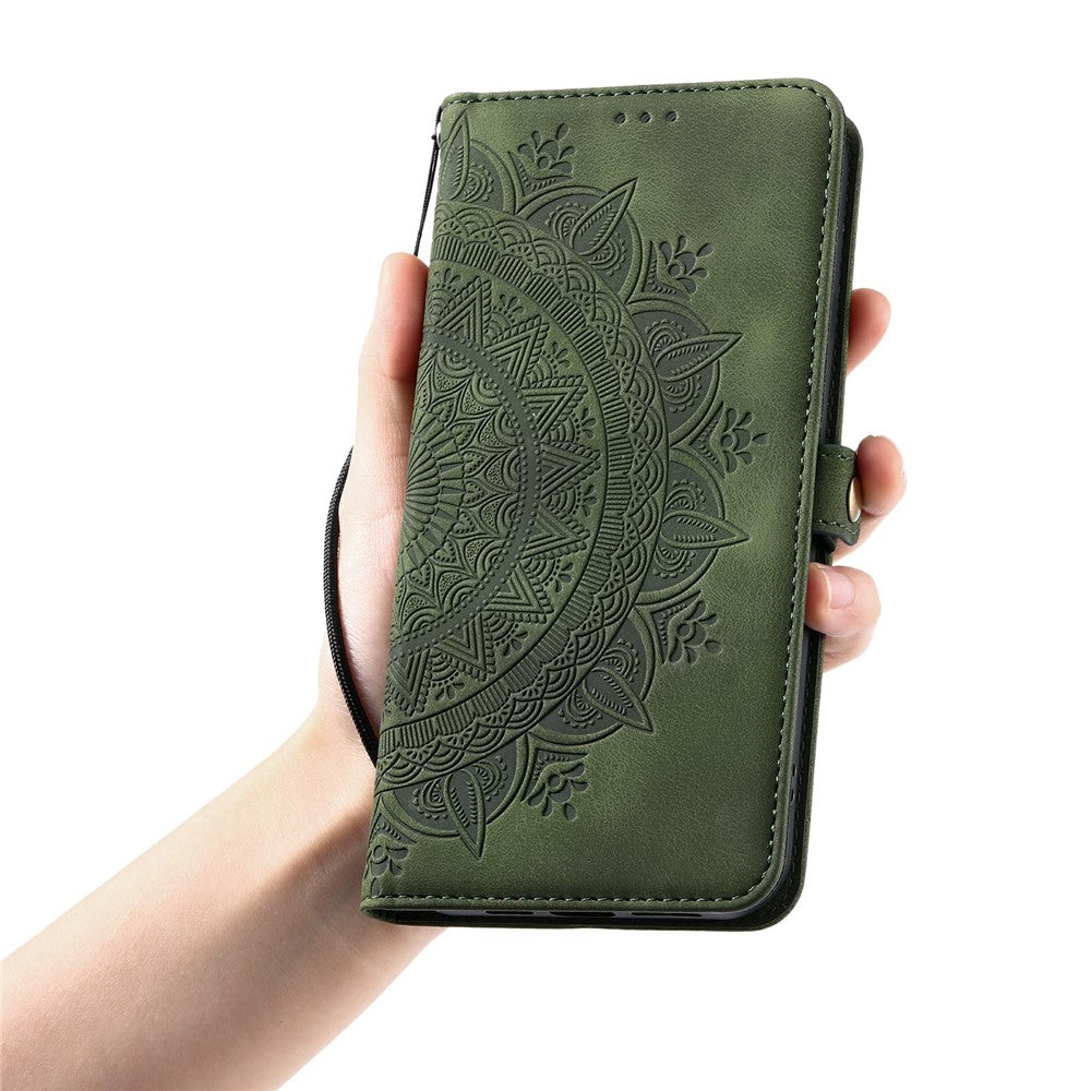 For Xiaomi Redmi Note 15 Pro 5G (Global) Case Skin Feel Totem Imprinted Wallet Leather Phone Cover with Hand Strap - Blackish Green