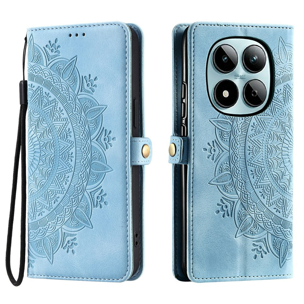 For Xiaomi Redmi Note 15 Pro 5G (Global) Case Skin Feel Totem Imprinted Wallet Leather Phone Cover with Hand Strap - Lake Blue