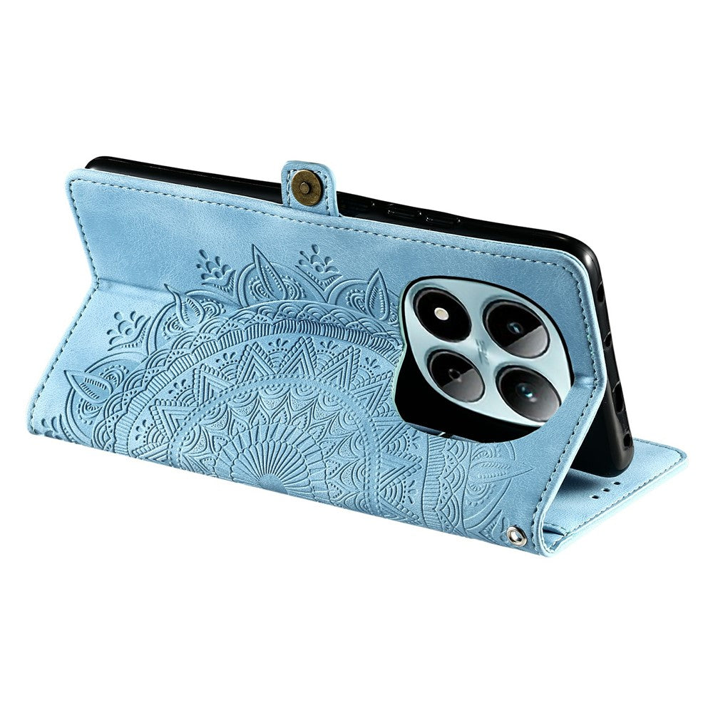 For Xiaomi Redmi Note 15 Pro 5G (Global) Case Skin Feel Totem Imprinted Wallet Leather Phone Cover with Hand Strap - Lake Blue