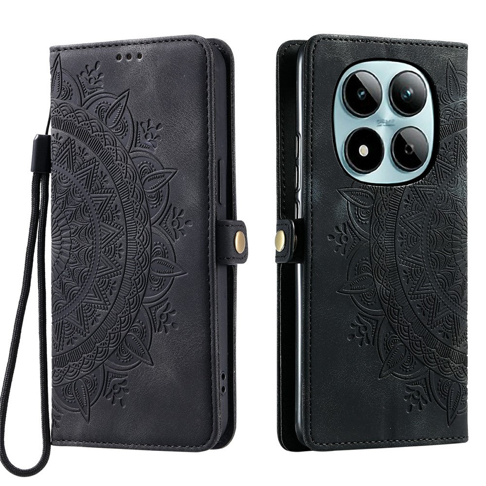 For Xiaomi Redmi Note 15 Pro 5G (Global) Case Skin Feel Totem Imprinted Wallet Leather Phone Cover with Hand Strap - Black