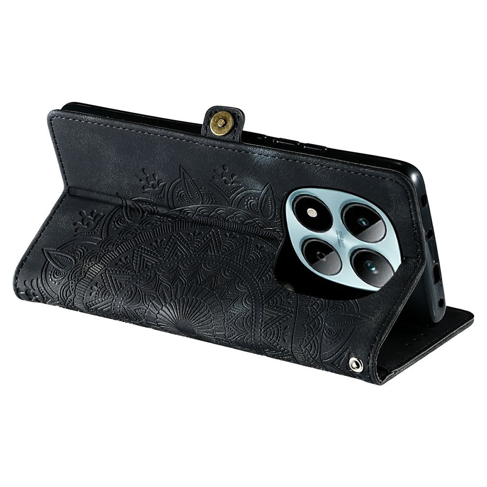For Xiaomi Redmi Note 15 Pro 5G (Global) Case Skin Feel Totem Imprinted Wallet Leather Phone Cover with Hand Strap - Black
