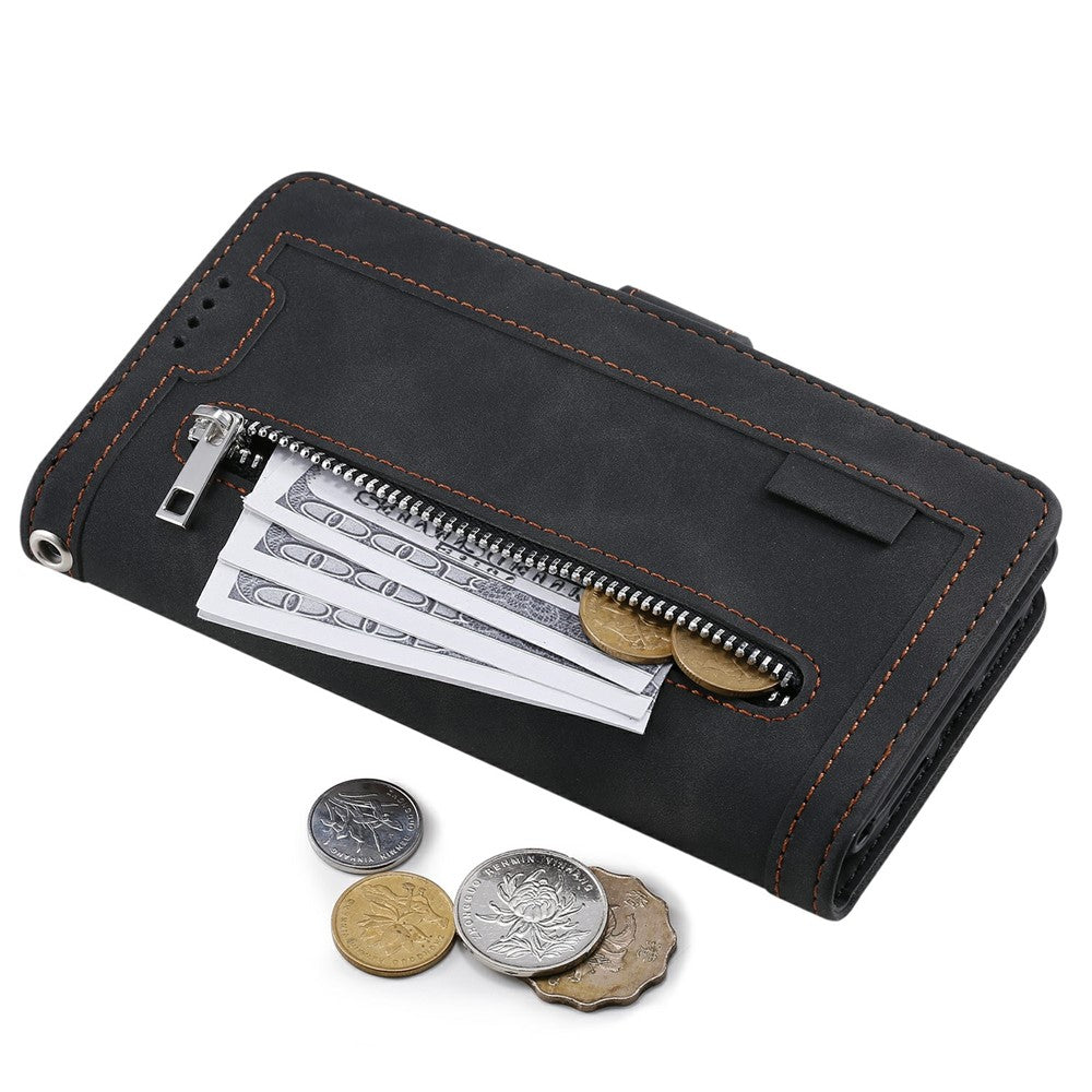 For Xiaomi Redmi Note 15 Pro 5G (Global) Case 9 Card Slots Zipper Wallet PU Leather Phone Cover with Wrist Strap - Black