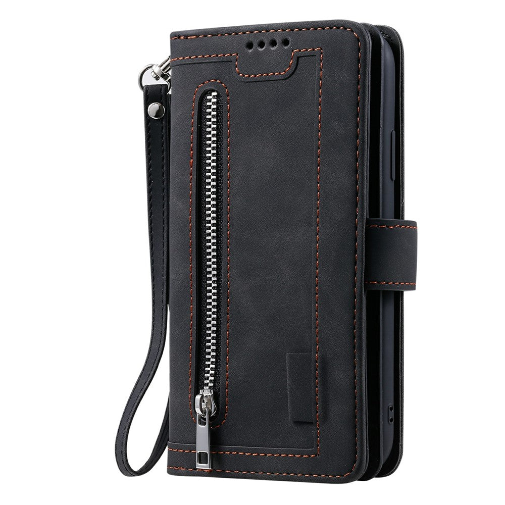 For Xiaomi Redmi Note 15 Pro 5G (Global) Case 9 Card Slots Zipper Wallet PU Leather Phone Cover with Wrist Strap - Black
