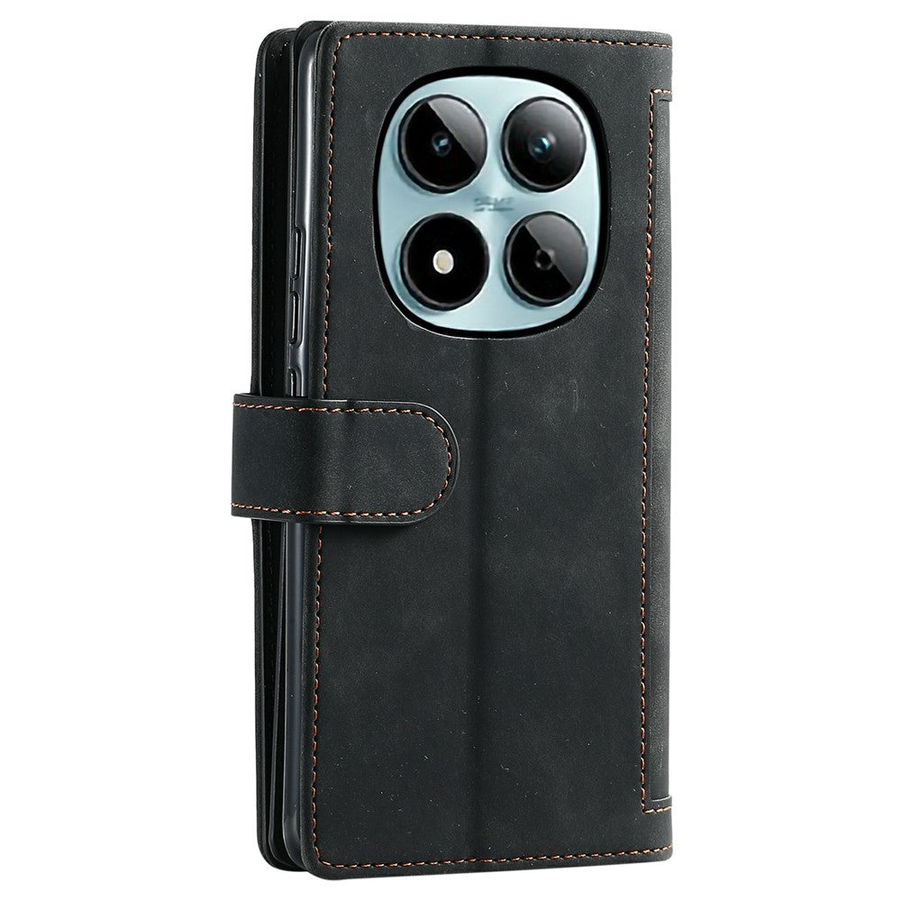 For Xiaomi Redmi Note 15 Pro 5G (Global) Case 9 Card Slots Zipper Wallet PU Leather Phone Cover with Wrist Strap - Black