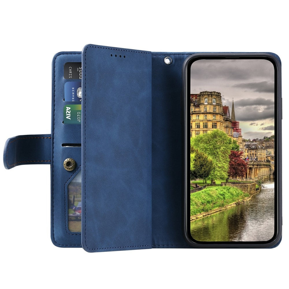 For Xiaomi Redmi Note 15 Pro 5G (Global) Case 9 Card Slots Zipper Wallet PU Leather Phone Cover with Wrist Strap - Blue