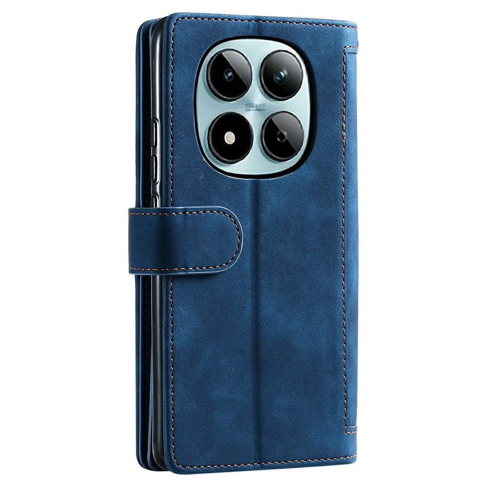 For Xiaomi Redmi Note 15 Pro 5G (Global) Case 9 Card Slots Zipper Wallet PU Leather Phone Cover with Wrist Strap - Blue