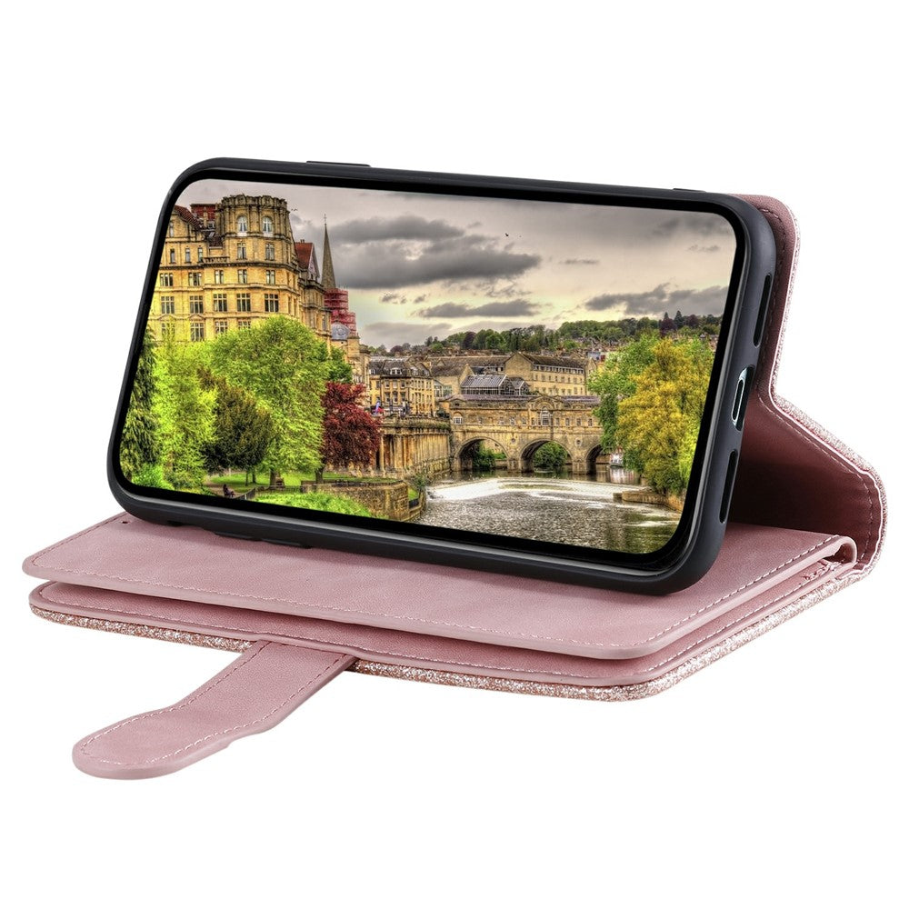 For Xiaomi Redmi Note 15 Pro 5G (Global) Case 9 Card Slots Zipper Wallet PU Leather Phone Cover with Wrist Strap - Rose Gold
