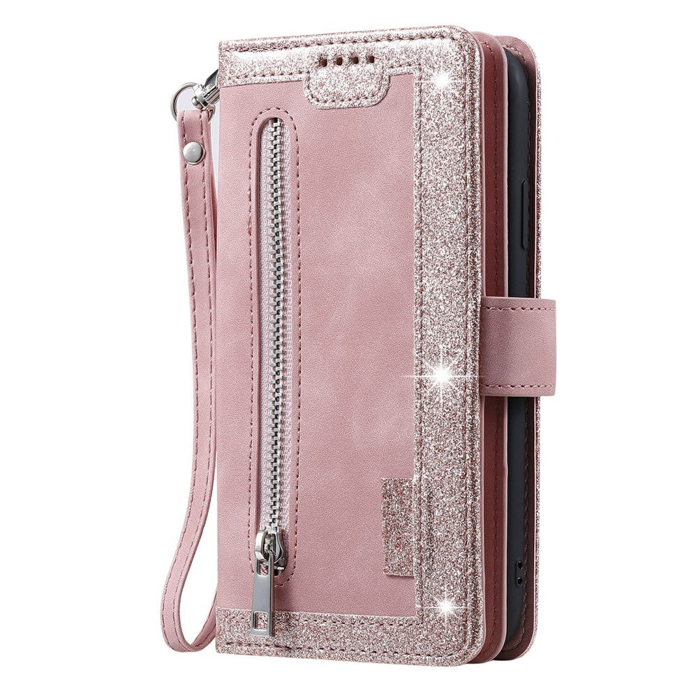 For Xiaomi Redmi Note 15 Pro 5G (Global) Case 9 Card Slots Zipper Wallet PU Leather Phone Cover with Wrist Strap - Rose Gold