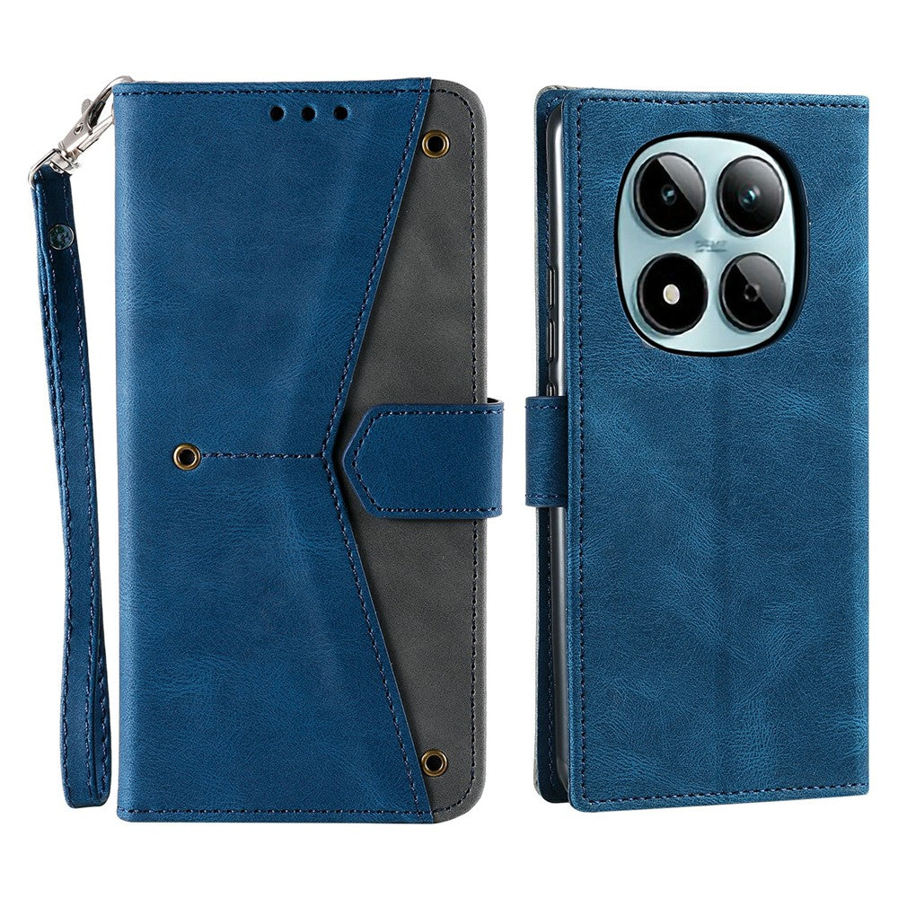For Xiaomi Redmi Note 15 Pro 5G (Global) Leather Case Splicing Stitching Wallet Phone Cover with Wrist Strap - Blue