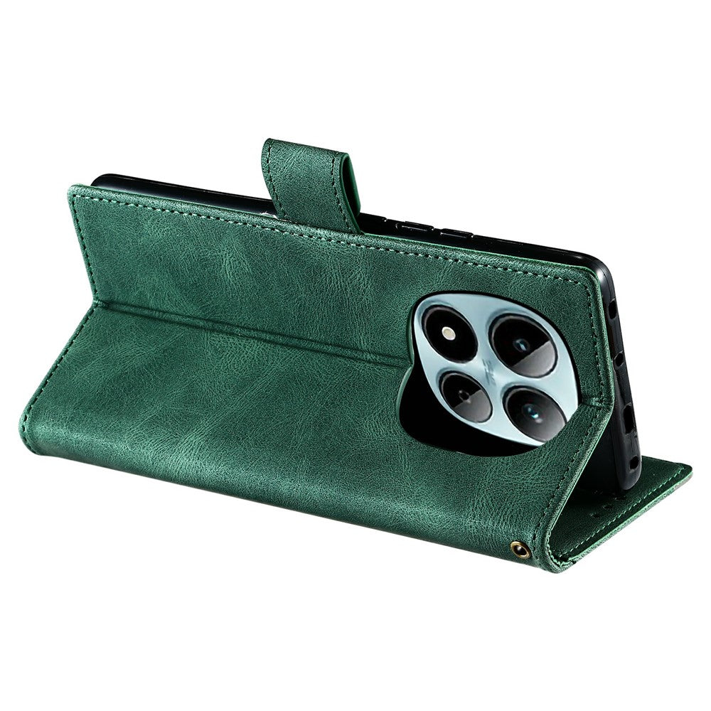 For Xiaomi Redmi Note 15 Pro 5G (Global) Leather Case Splicing Stitching Wallet Phone Cover with Wrist Strap - Green