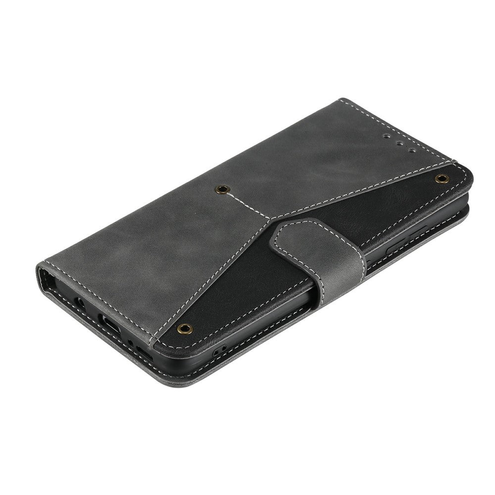 For Xiaomi Redmi Note 15 Pro 5G (Global) Leather Case Splicing Stitching Wallet Phone Cover with Wrist Strap - Grey