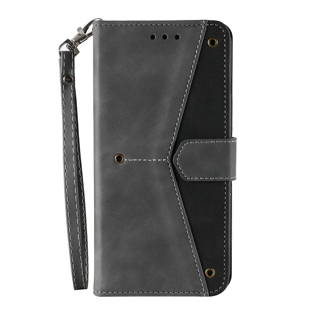 For Xiaomi Redmi Note 15 Pro 5G (Global) Leather Case Splicing Stitching Wallet Phone Cover with Wrist Strap - Grey