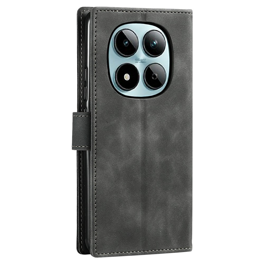 For Xiaomi Redmi Note 15 Pro 5G (Global) Leather Case Splicing Stitching Wallet Phone Cover with Wrist Strap - Grey