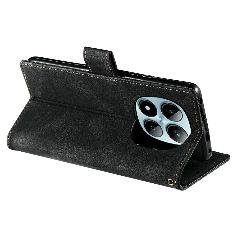For Xiaomi Redmi Note 15 Pro 5G (Global) Leather Case Splicing Stitching Wallet Phone Cover with Wrist Strap - Black