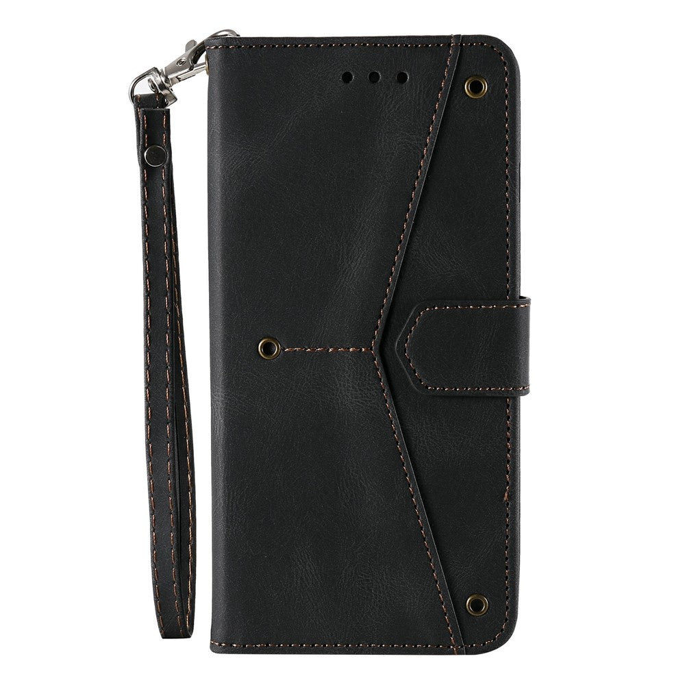 For Xiaomi Redmi Note 15 Pro 5G (Global) Leather Case Splicing Stitching Wallet Phone Cover with Wrist Strap - Black