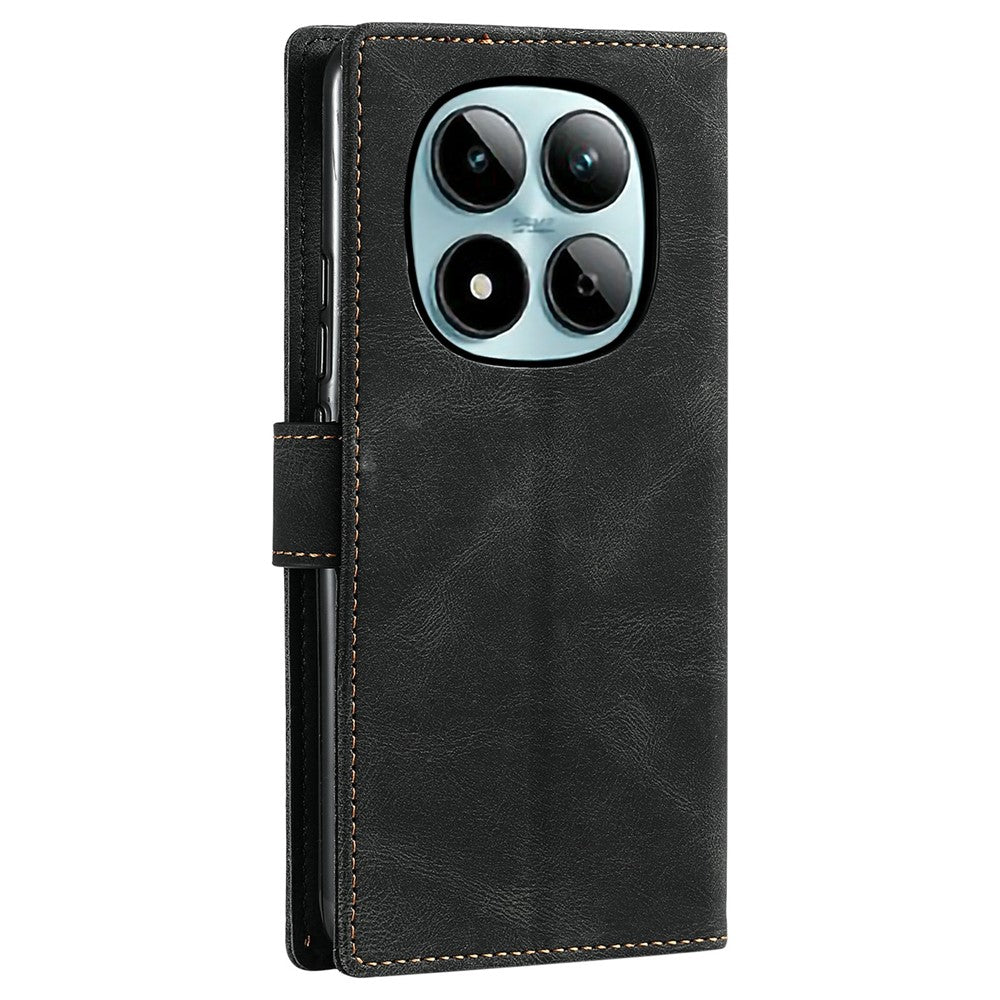 For Xiaomi Redmi Note 15 Pro 5G (Global) Leather Case Splicing Stitching Wallet Phone Cover with Wrist Strap - Black