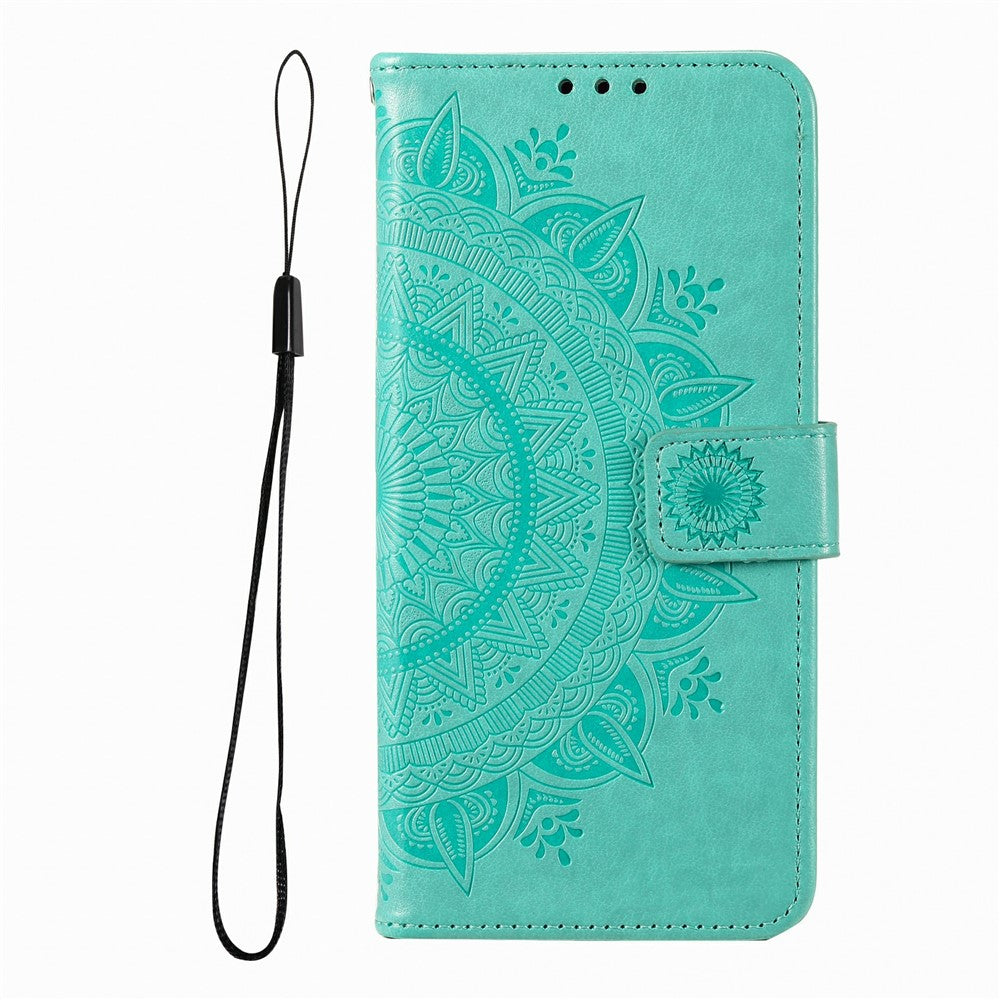 For Xiaomi Redmi Note 15 Pro 5G (Global) Stand Case Imprinted Totem PU Leather Wallet Phone Cover with Wrist Strap - Mint Green