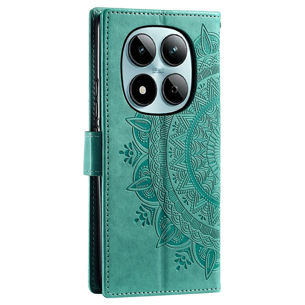 For Xiaomi Redmi Note 15 Pro 5G (Global) Stand Case Imprinted Totem PU Leather Wallet Phone Cover with Wrist Strap - Mint Green