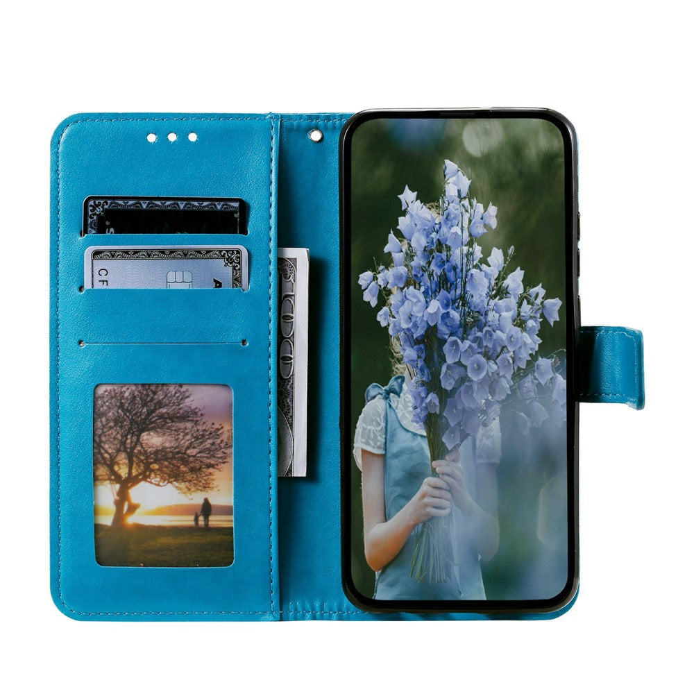 For Xiaomi Redmi Note 15 Pro 5G (Global) Stand Case Imprinted Totem PU Leather Wallet Phone Cover with Wrist Strap - Blue
