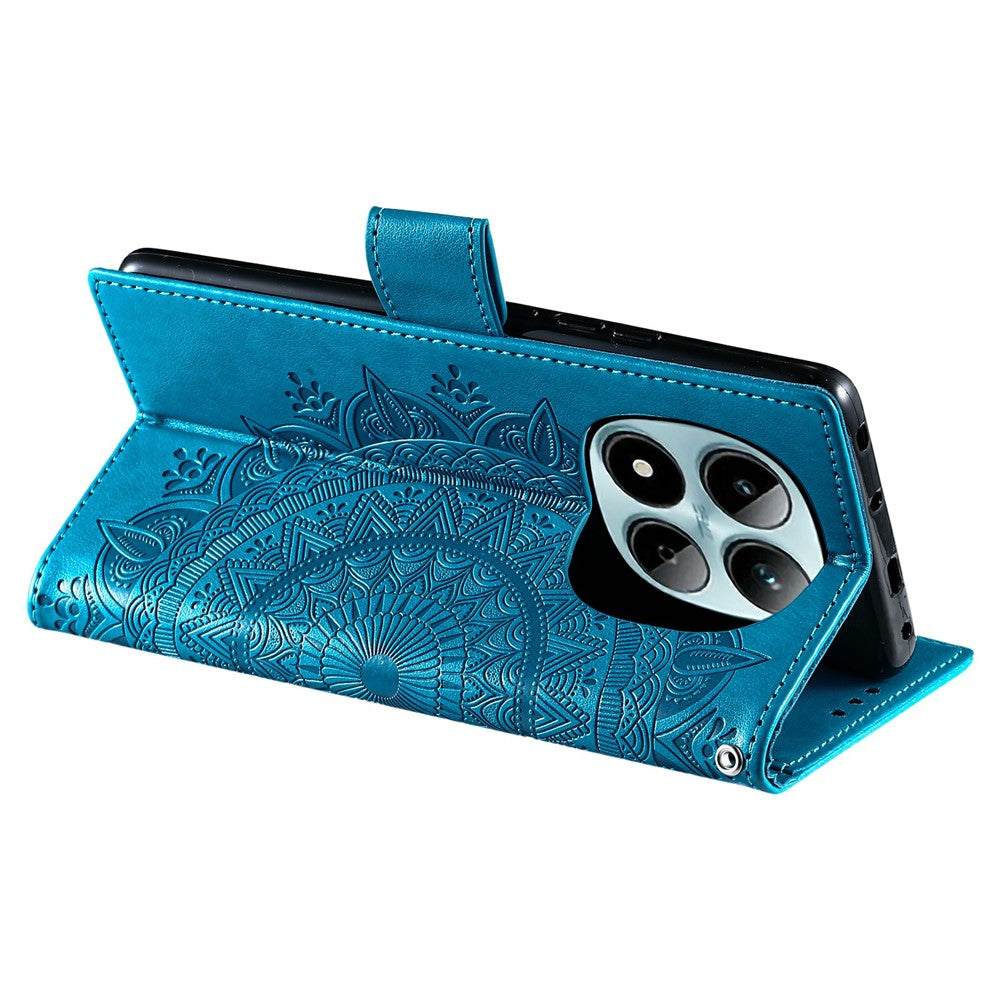 For Xiaomi Redmi Note 15 Pro 5G (Global) Stand Case Imprinted Totem PU Leather Wallet Phone Cover with Wrist Strap - Blue