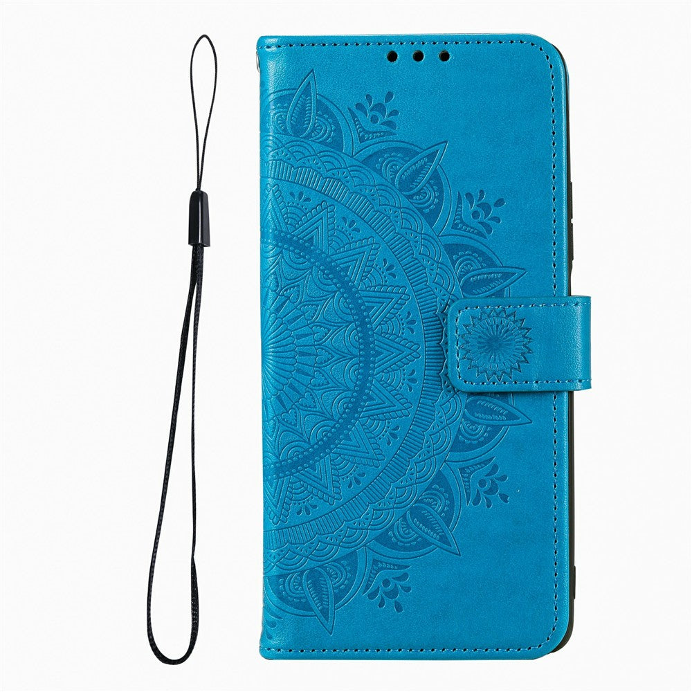 For Xiaomi Redmi Note 15 Pro 5G (Global) Stand Case Imprinted Totem PU Leather Wallet Phone Cover with Wrist Strap - Blue