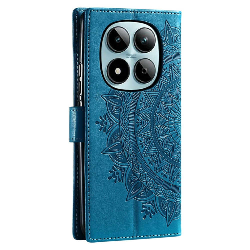 For Xiaomi Redmi Note 15 Pro 5G (Global) Stand Case Imprinted Totem PU Leather Wallet Phone Cover with Wrist Strap - Blue
