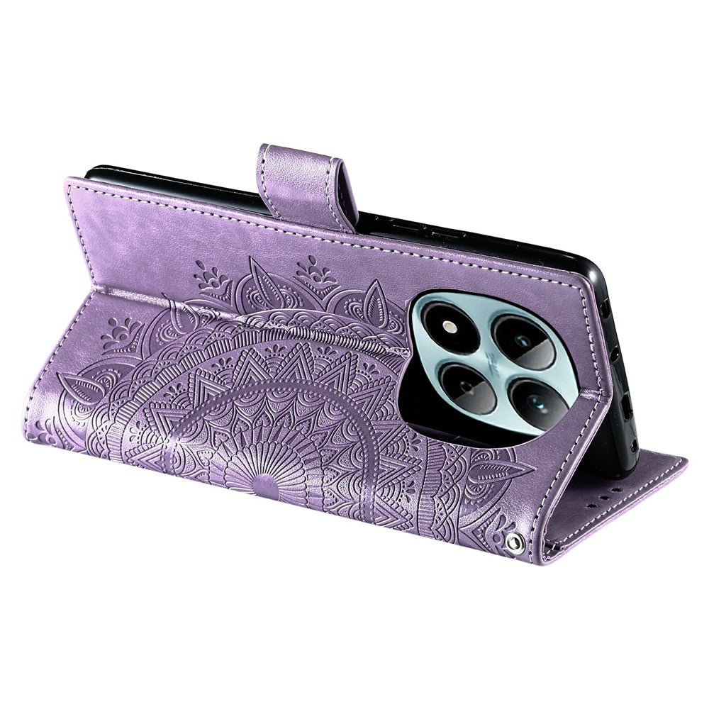For Xiaomi Redmi Note 15 Pro 5G (Global) Stand Case Imprinted Totem PU Leather Wallet Phone Cover with Wrist Strap - Purple