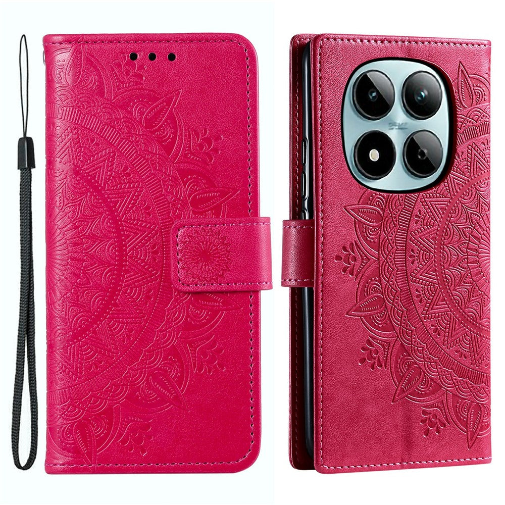For Xiaomi Redmi Note 15 Pro 5G (Global) Stand Case Imprinted Totem PU Leather Wallet Phone Cover with Wrist Strap - Rose