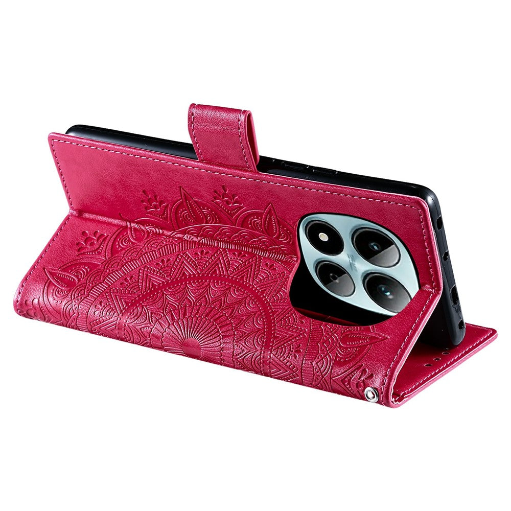 For Xiaomi Redmi Note 15 Pro 5G (Global) Stand Case Imprinted Totem PU Leather Wallet Phone Cover with Wrist Strap - Rose
