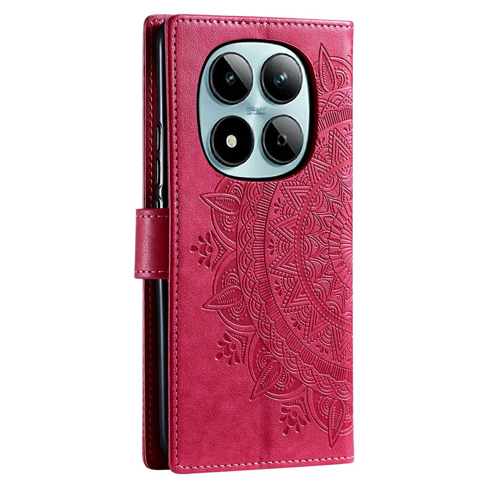 For Xiaomi Redmi Note 15 Pro 5G (Global) Stand Case Imprinted Totem PU Leather Wallet Phone Cover with Wrist Strap - Rose