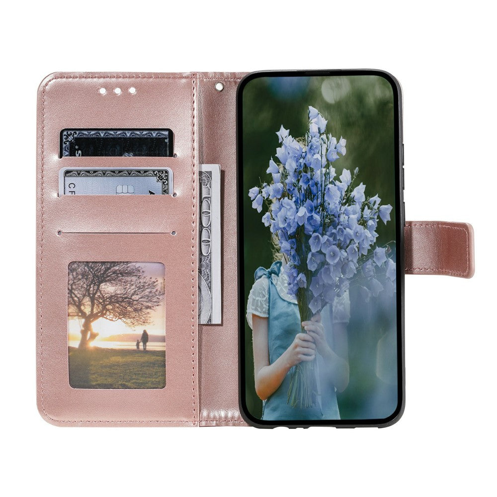 For Xiaomi Redmi Note 15 Pro 5G (Global) Stand Case Imprinted Totem PU Leather Wallet Phone Cover with Wrist Strap - Rose Gold