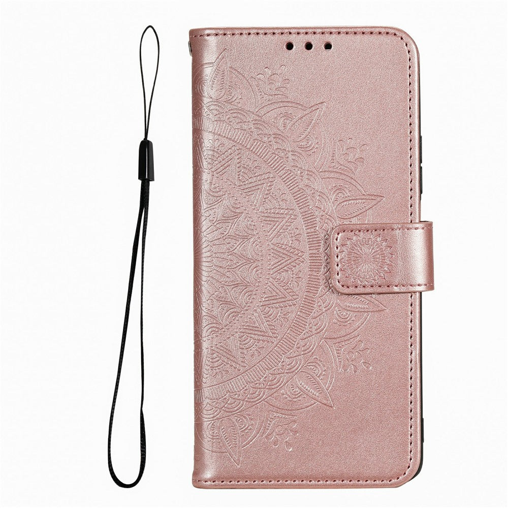 For Xiaomi Redmi Note 15 Pro 5G (Global) Stand Case Imprinted Totem PU Leather Wallet Phone Cover with Wrist Strap - Rose Gold