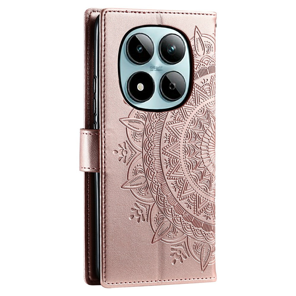 For Xiaomi Redmi Note 15 Pro 5G (Global) Stand Case Imprinted Totem PU Leather Wallet Phone Cover with Wrist Strap - Rose Gold