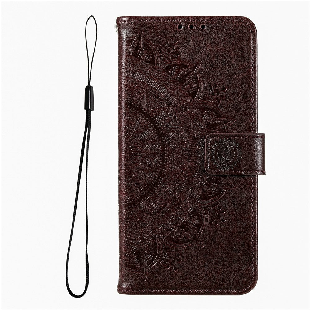For Xiaomi Redmi Note 15 Pro 5G (Global) Stand Case Imprinted Totem PU Leather Wallet Phone Cover with Wrist Strap - Brown