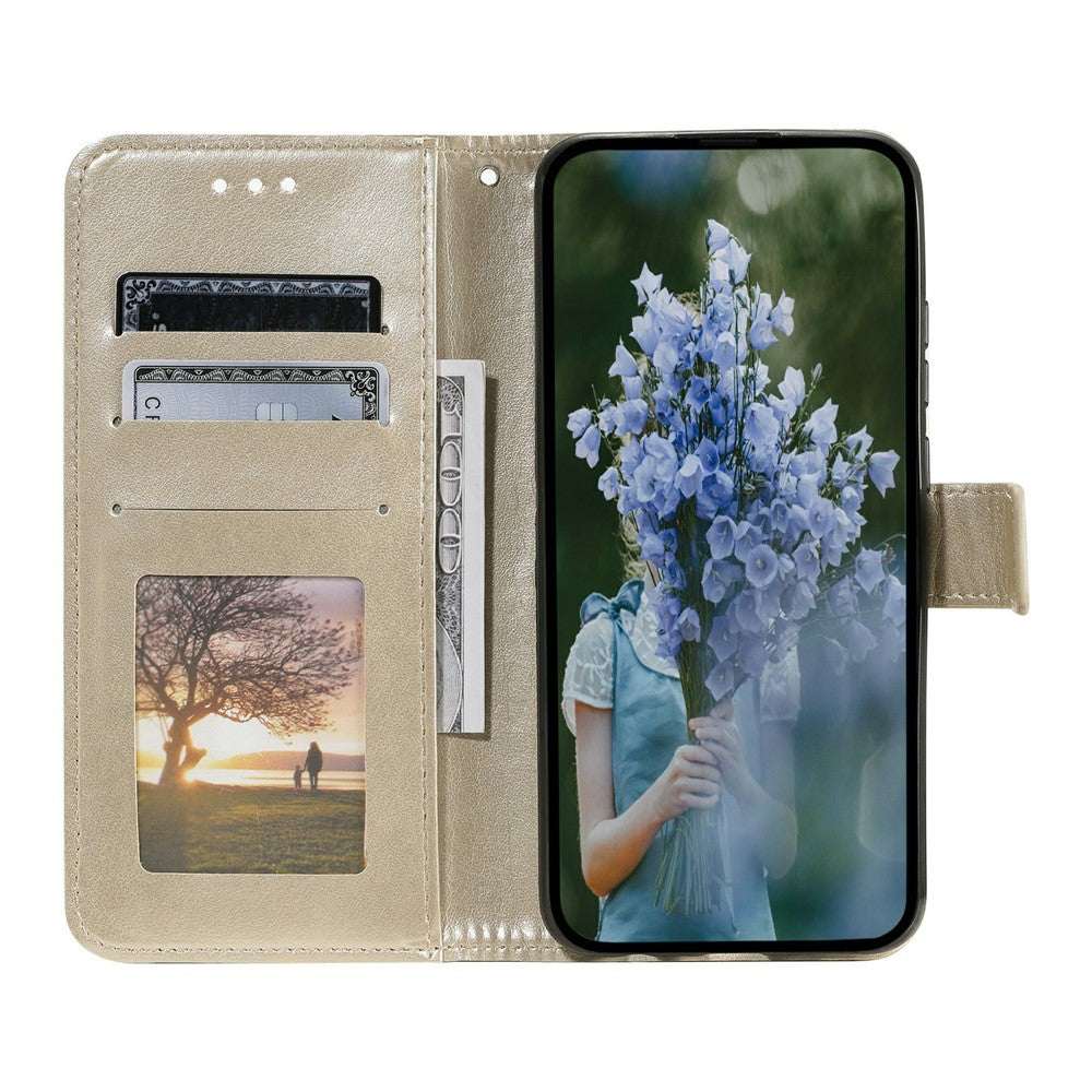 For Xiaomi Redmi Note 15 Pro 5G (Global) Stand Case Imprinted Totem PU Leather Wallet Phone Cover with Wrist Strap - Gold