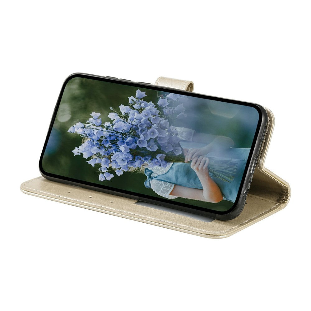 For Xiaomi Redmi Note 15 Pro 5G (Global) Stand Case Imprinted Totem PU Leather Wallet Phone Cover with Wrist Strap - Gold