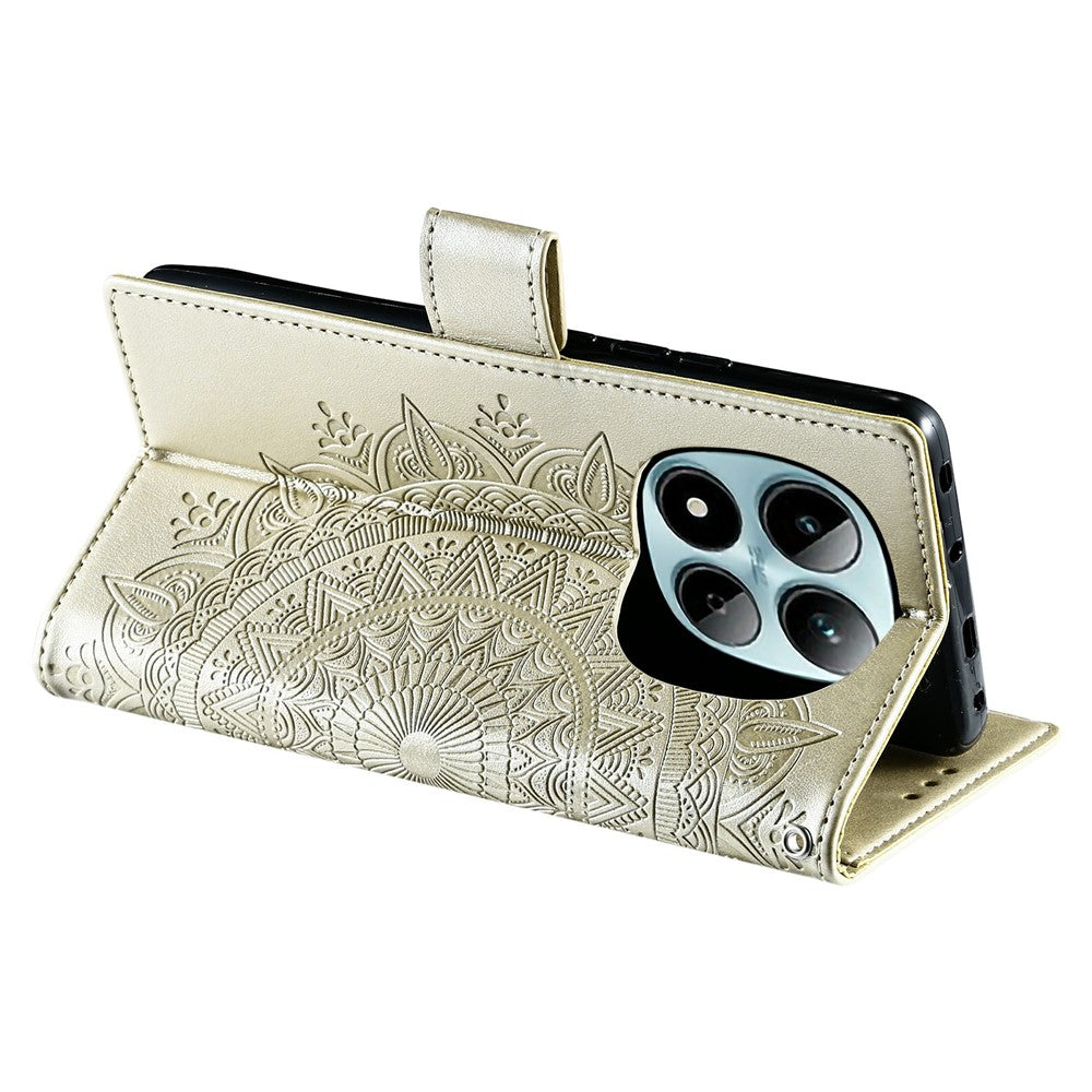 For Xiaomi Redmi Note 15 Pro 5G (Global) Stand Case Imprinted Totem PU Leather Wallet Phone Cover with Wrist Strap - Gold