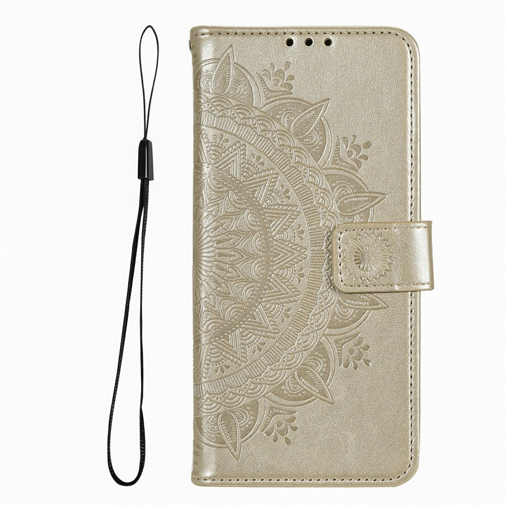 For Xiaomi Redmi Note 15 Pro 5G (Global) Stand Case Imprinted Totem PU Leather Wallet Phone Cover with Wrist Strap - Gold