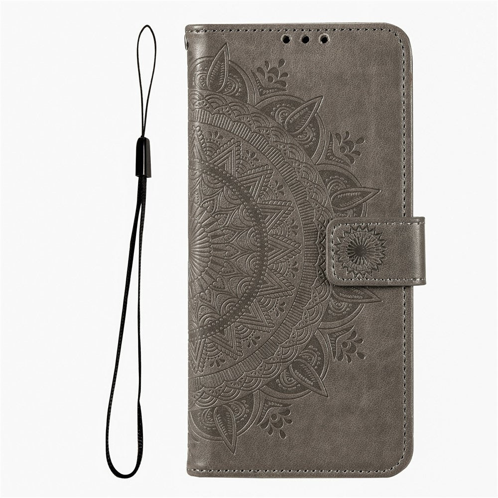 For Xiaomi Redmi Note 15 Pro 5G (Global) Stand Case Imprinted Totem PU Leather Wallet Phone Cover with Wrist Strap - Grey