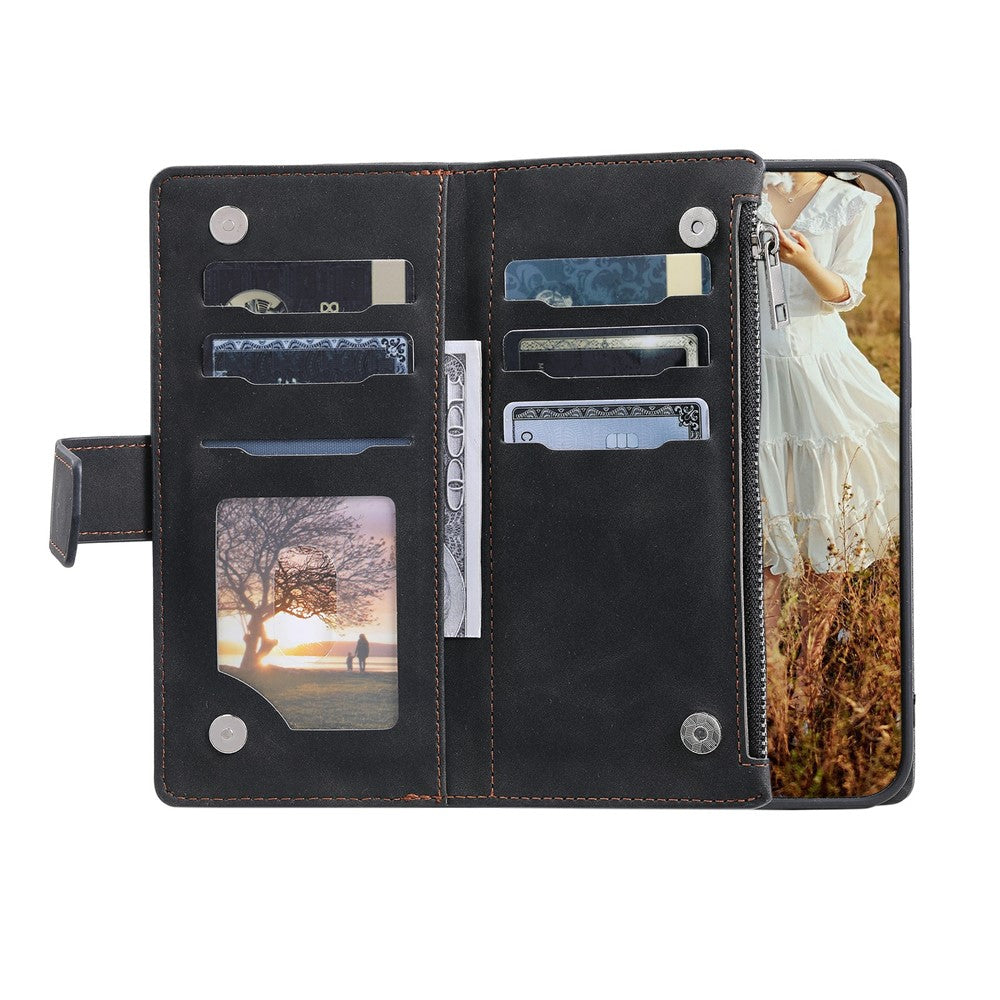 For Xiaomi Poco M8 Pro 5G / Redmi Note 15 Pro+ 5G (Global) Wallet Case Rhombus Stitching Line PU Leather Phone Cover with Wrist Strap - Black