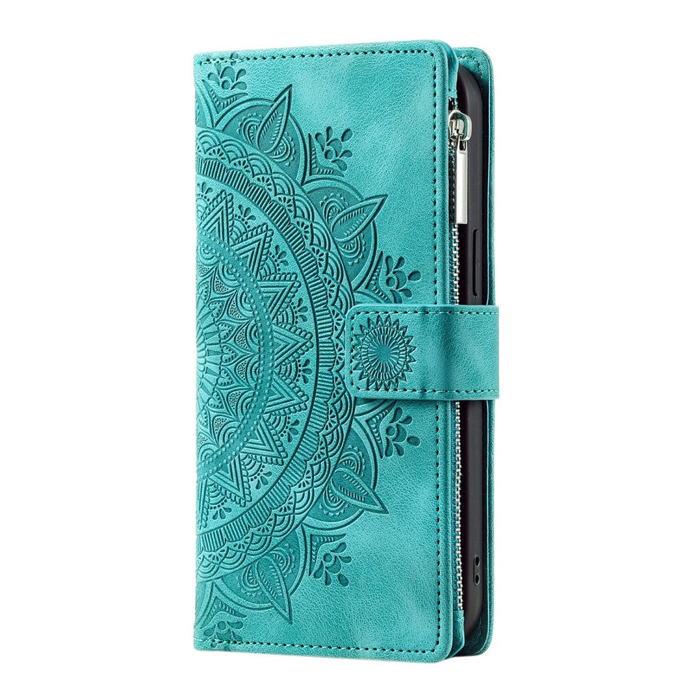 For Xiaomi Poco M8 Pro 5G / Redmi Note 15 Pro+ 5G (Global) Wallet Case Mandala Flower Pattern PU Leather Phone Cover with Wrist Strap - Mint Green